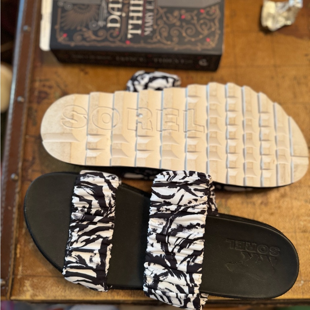 Sorel Zebra Print Slide Sandals